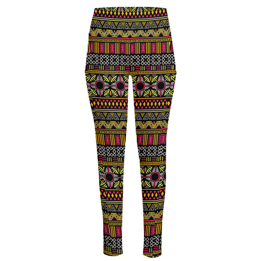 Vintage Ethnic Pattern Print High-Waisted Pocket Leggings