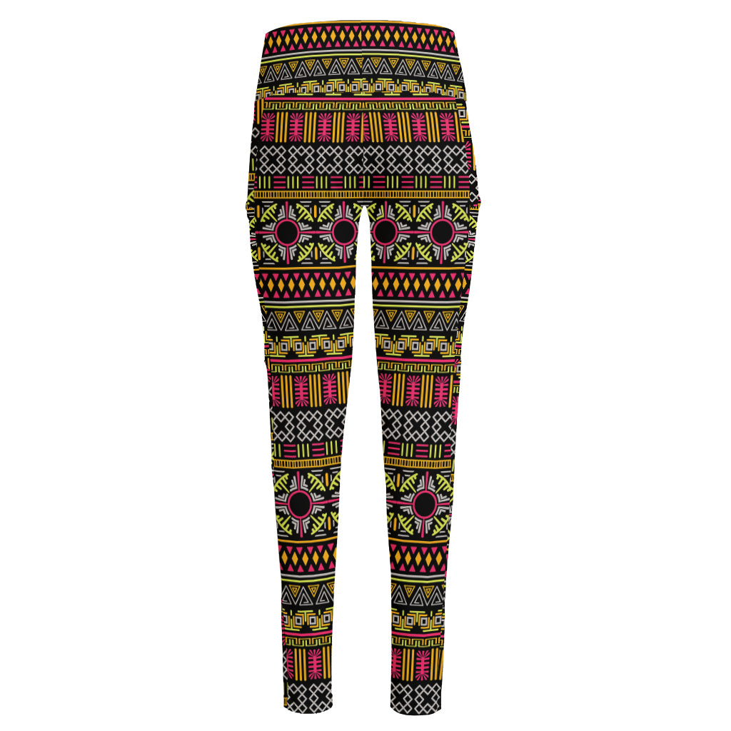 Vintage Ethnic Pattern Print High-Waisted Pocket Leggings
