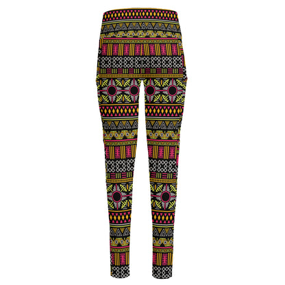 Vintage Ethnic Pattern Print High-Waisted Pocket Leggings