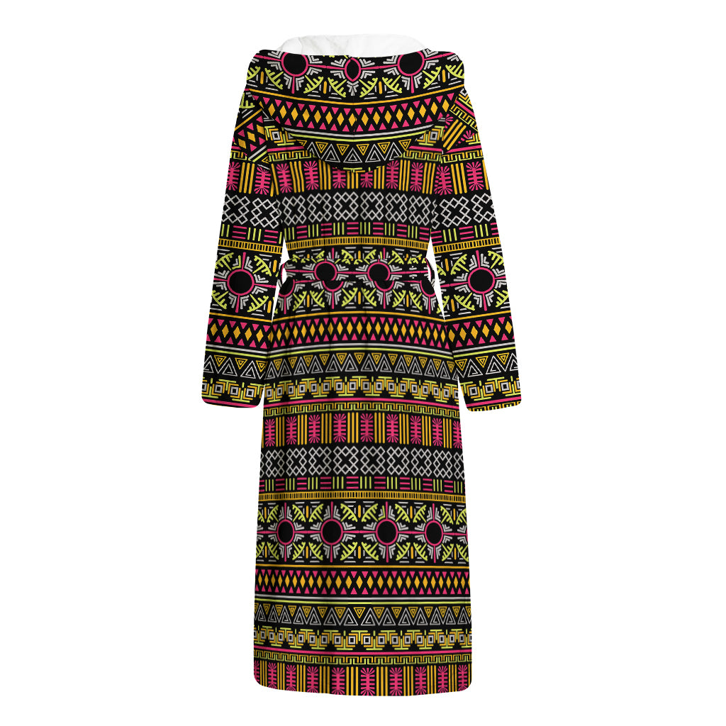 Vintage Ethnic Pattern Print Hooded Bathrobe