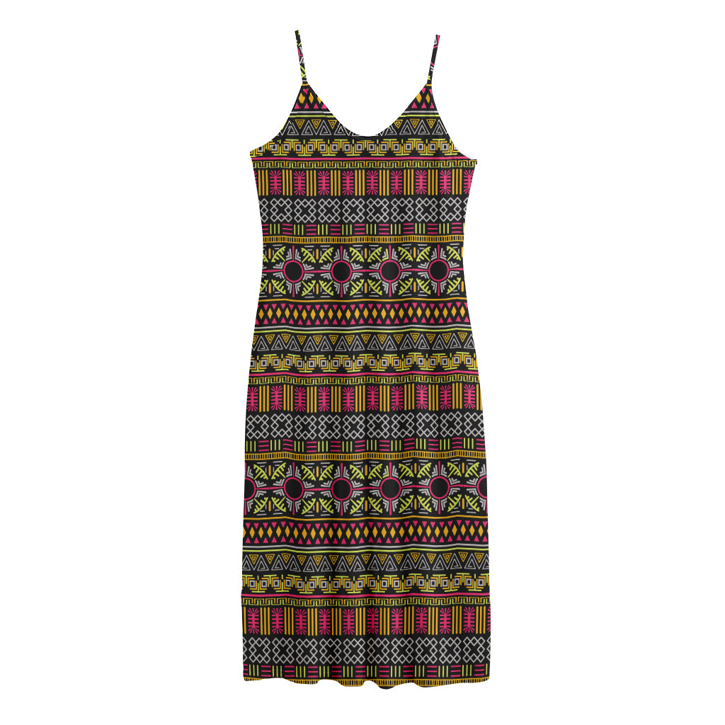 Vintage Ethnic Pattern Print Jersey Midi Cami Dress