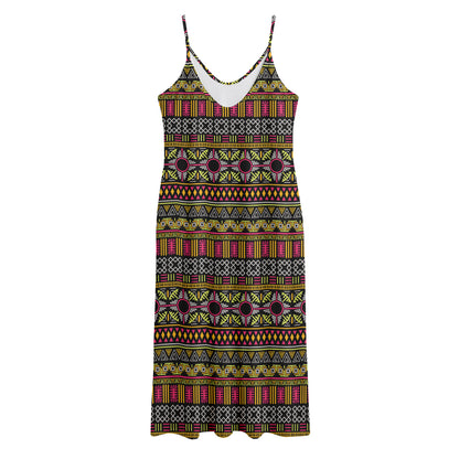 Vintage Ethnic Pattern Print Jersey Midi Cami Dress