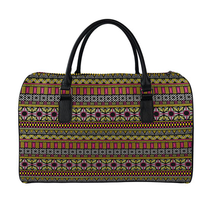 Vintage Ethnic Pattern Print Leather Duffle Bag