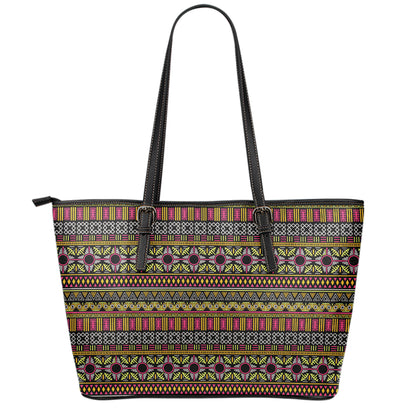 Vintage Ethnic Pattern Print Leather Tote Bag