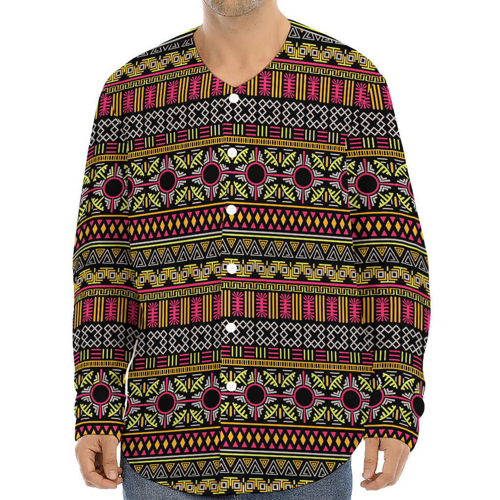 Vintage Ethnic Pattern Print Long Sleeve Baseball Jersey