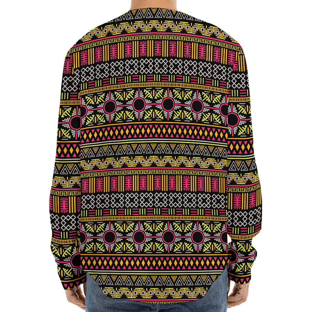 Vintage Ethnic Pattern Print Long Sleeve Baseball Jersey