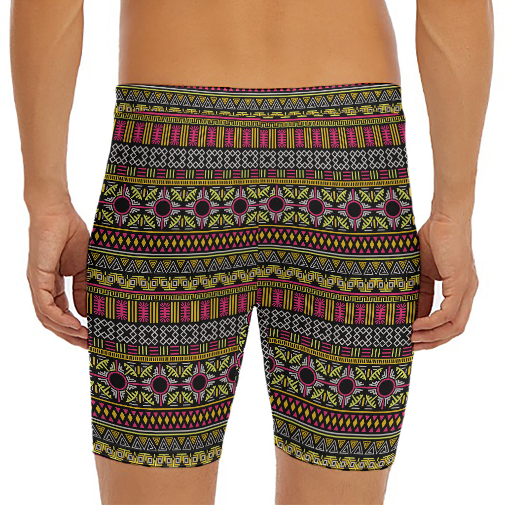 Vintage Ethnic Pattern Print Men's Long Boxer Briefs