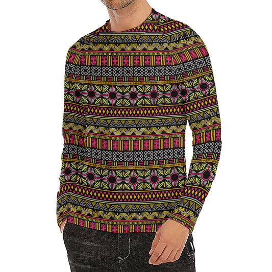 Vintage Ethnic Pattern Print Men's Long Sleeve Rash Guard