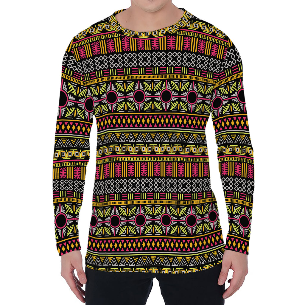 Vintage Ethnic Pattern Print Men's Long Sleeve T-Shirt