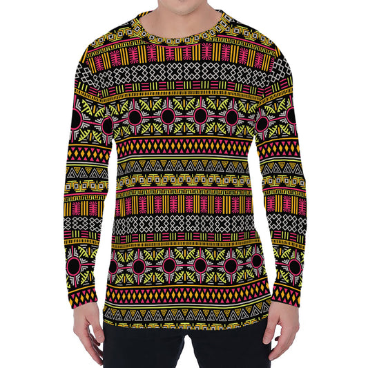 Vintage Ethnic Pattern Print Men's Long Sleeve T-Shirt