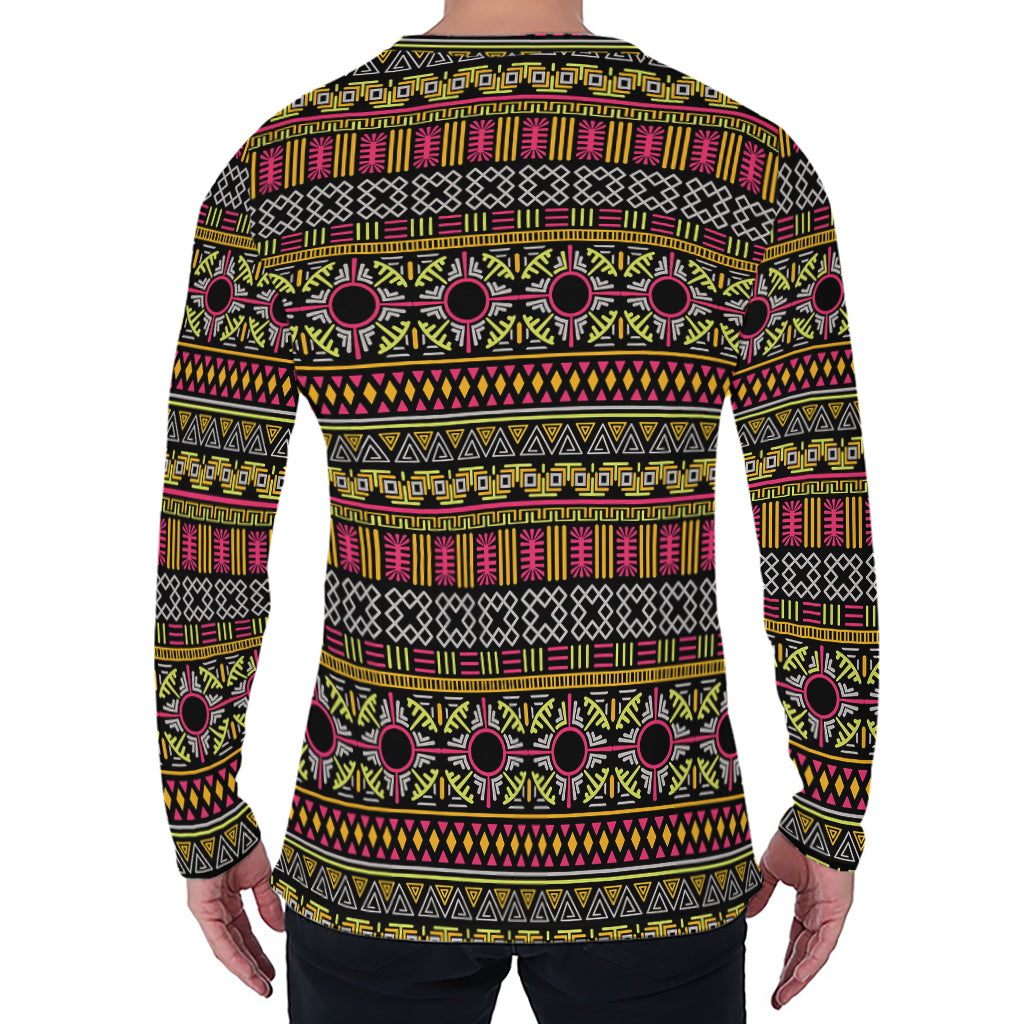 Vintage Ethnic Pattern Print Men's Long Sleeve T-Shirt