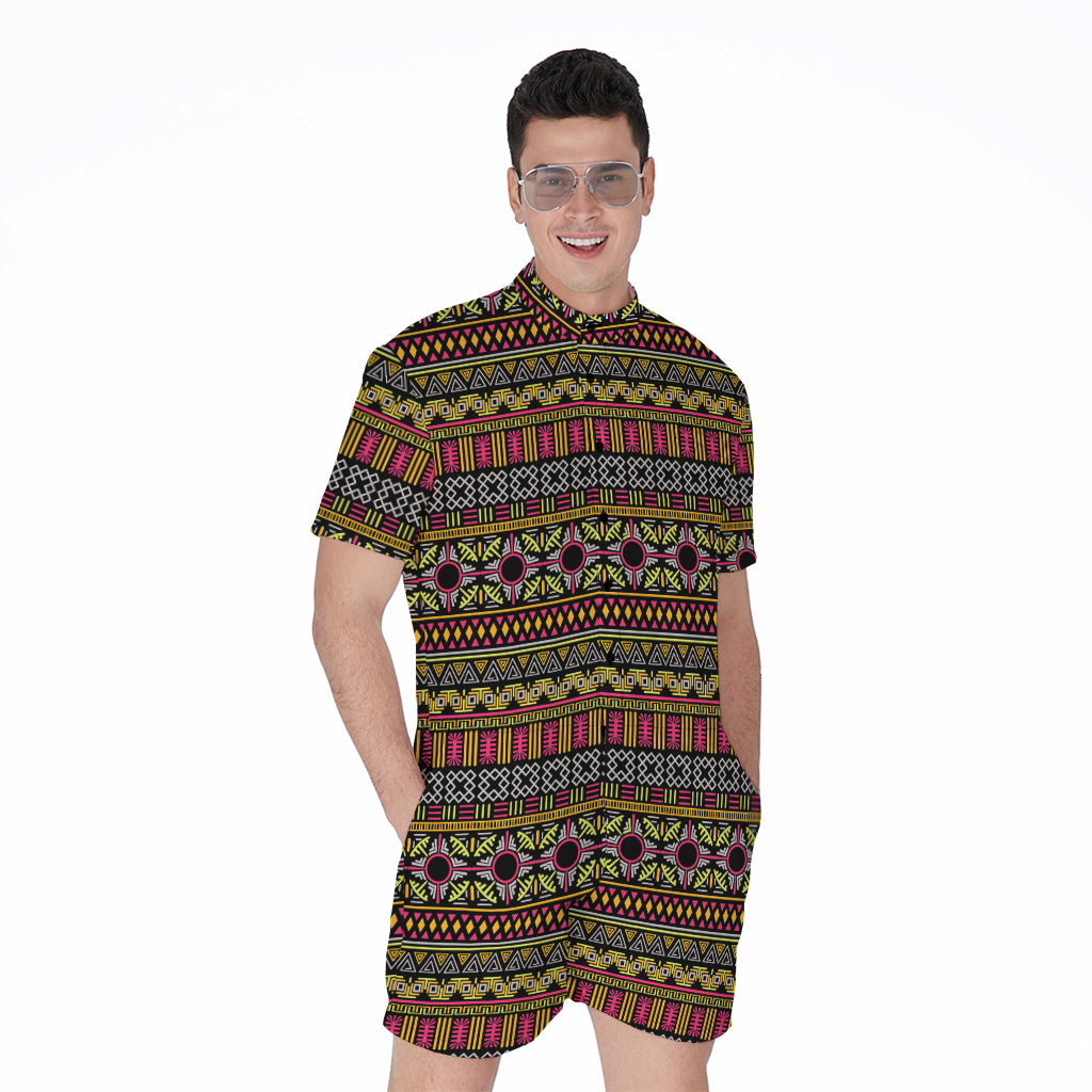 Vintage Ethnic Pattern Print Men's Rompers