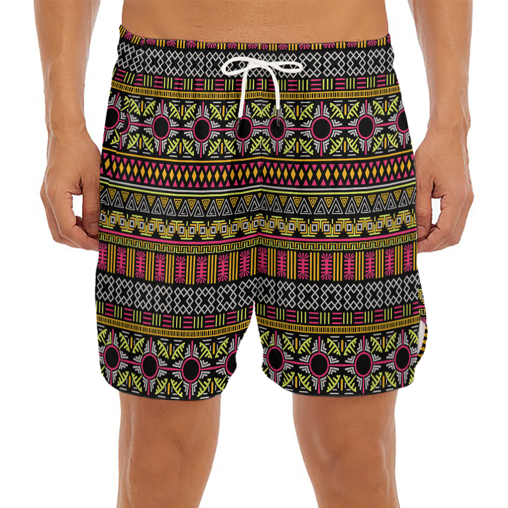 Vintage Ethnic Pattern Print Men's Split Running Shorts