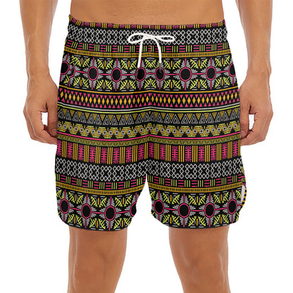 Vintage Ethnic Pattern Print Men's Split Running Shorts