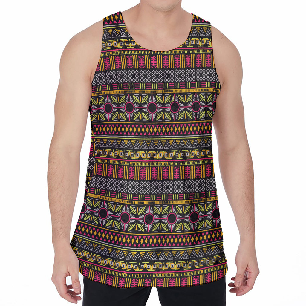 Vintage Ethnic Pattern Print Men's Velvet Tank Top
