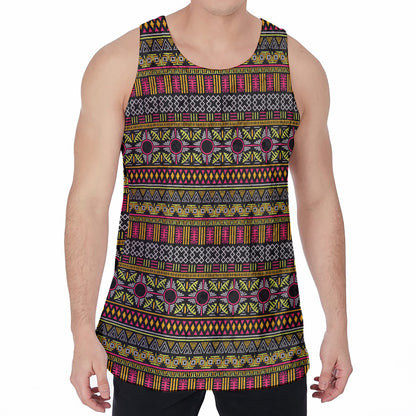 Vintage Ethnic Pattern Print Men's Velvet Tank Top