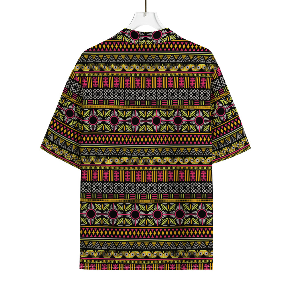 Vintage Ethnic Pattern Print Rayon Hawaiian Shirt