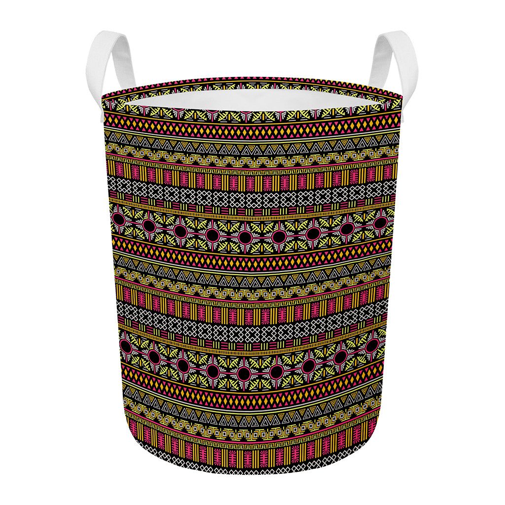 Vintage Ethnic Pattern Print Round Laundry Basket