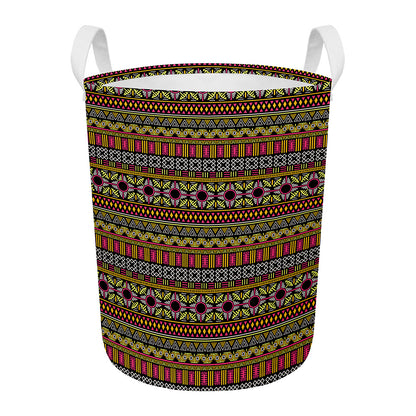 Vintage Ethnic Pattern Print Round Laundry Basket