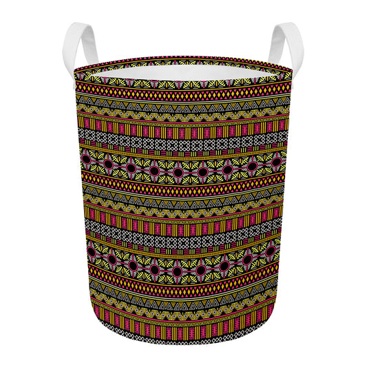 Vintage Ethnic Pattern Print Round Laundry Basket