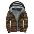 Vintage Ethnic Pattern Print Sherpa Lined Zip Up Hoodie