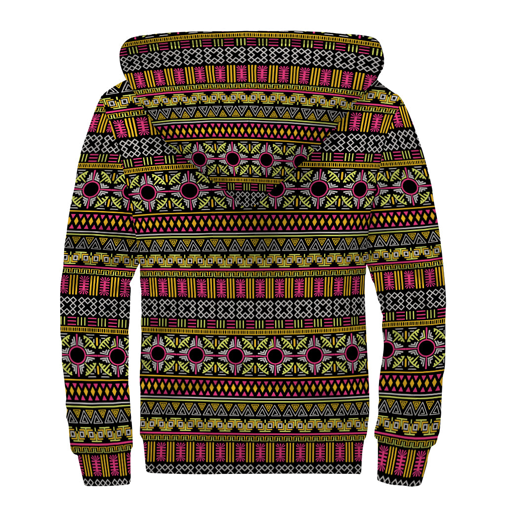 Vintage Ethnic Pattern Print Sherpa Lined Zip Up Hoodie