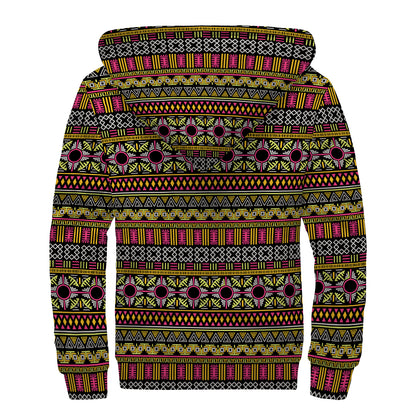 Vintage Ethnic Pattern Print Sherpa Lined Zip Up Hoodie