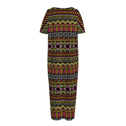 Vintage Ethnic Pattern Print Short Sleeve Long Nightdress