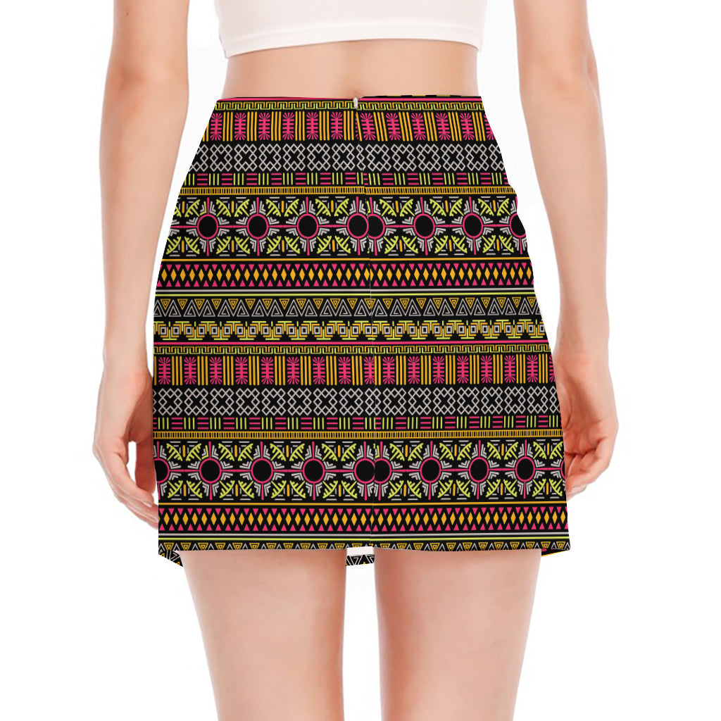 Vintage Ethnic Pattern Print Side Slit Mini Skirt