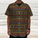 Vintage Ethnic Pattern Print Textured Short Sleeve Shirt