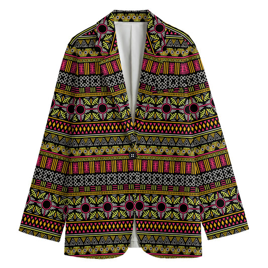 Vintage Ethnic Pattern Print Women's Cotton Blazer