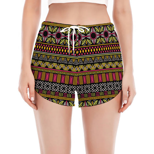 Vintage Ethnic Pattern Print Women's Split Running Shorts