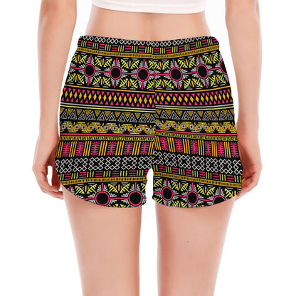Vintage Ethnic Pattern Print Women's Split Running Shorts