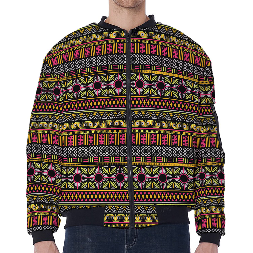 Vintage Ethnic Pattern Print Zip Sleeve Bomber Jacket