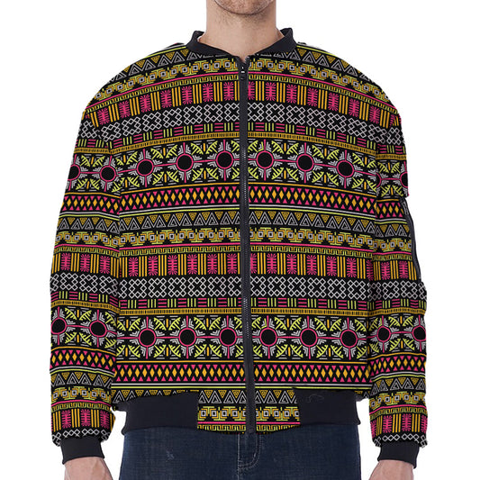 Vintage Ethnic Pattern Print Zip Sleeve Bomber Jacket