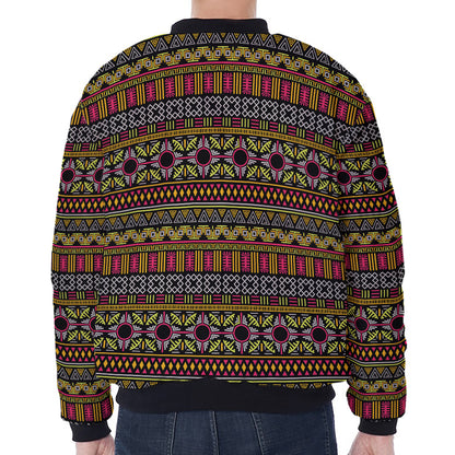 Vintage Ethnic Pattern Print Zip Sleeve Bomber Jacket