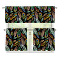 Vintage Feather Pattern Print 3 Piece Kitchen Curtains