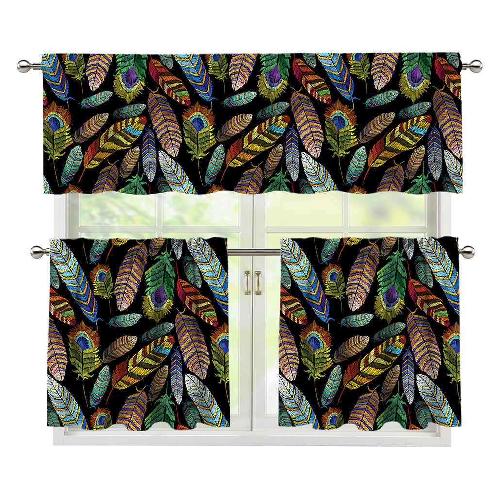 Vintage Feather Pattern Print 3 Piece Kitchen Curtains
