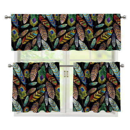Vintage Feather Pattern Print 3 Piece Kitchen Curtains