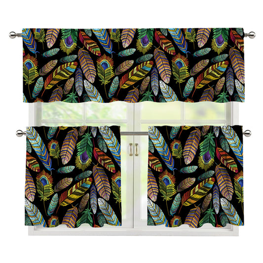 Vintage Feather Pattern Print 3 Piece Kitchen Curtains