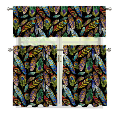 Vintage Feather Pattern Print 3 Piece Kitchen Curtains