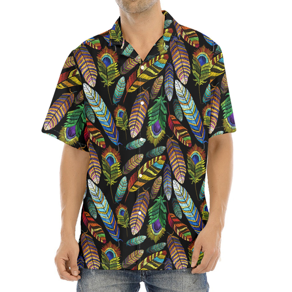 Vintage Feather Pattern Print Aloha Shirt