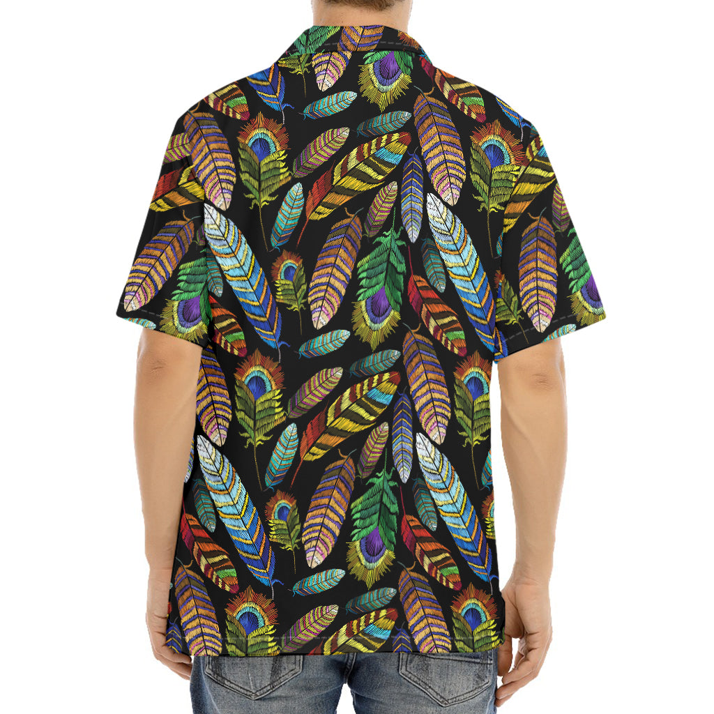 Vintage Feather Pattern Print Aloha Shirt