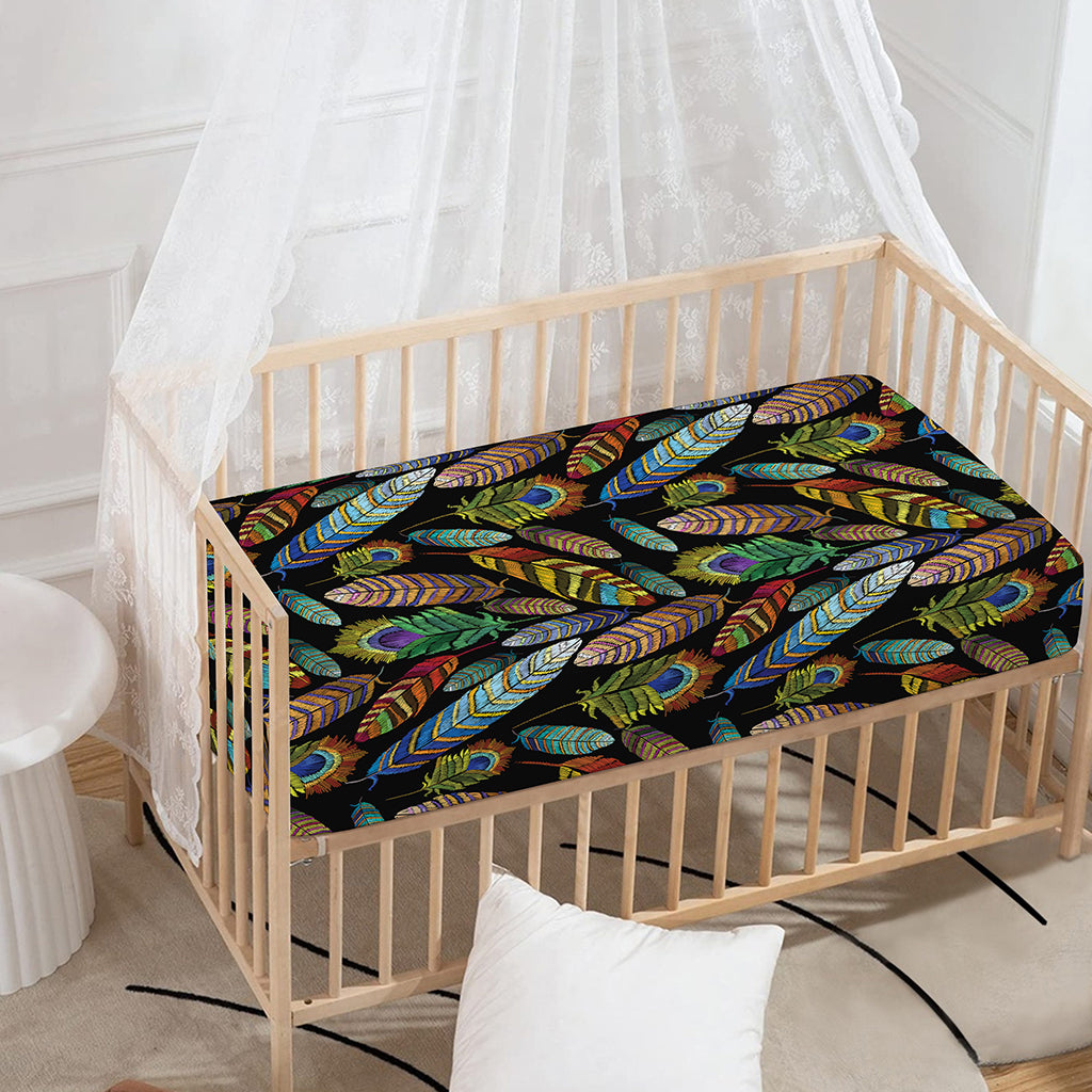 Vintage Feather Pattern Print Baby Crib Sheet