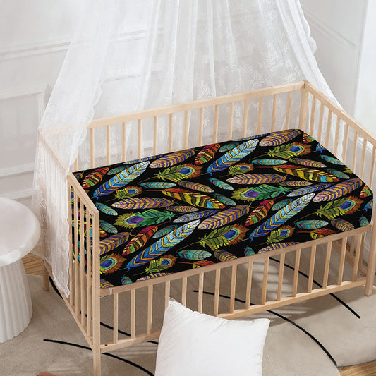 Vintage Feather Pattern Print Baby Crib Sheet