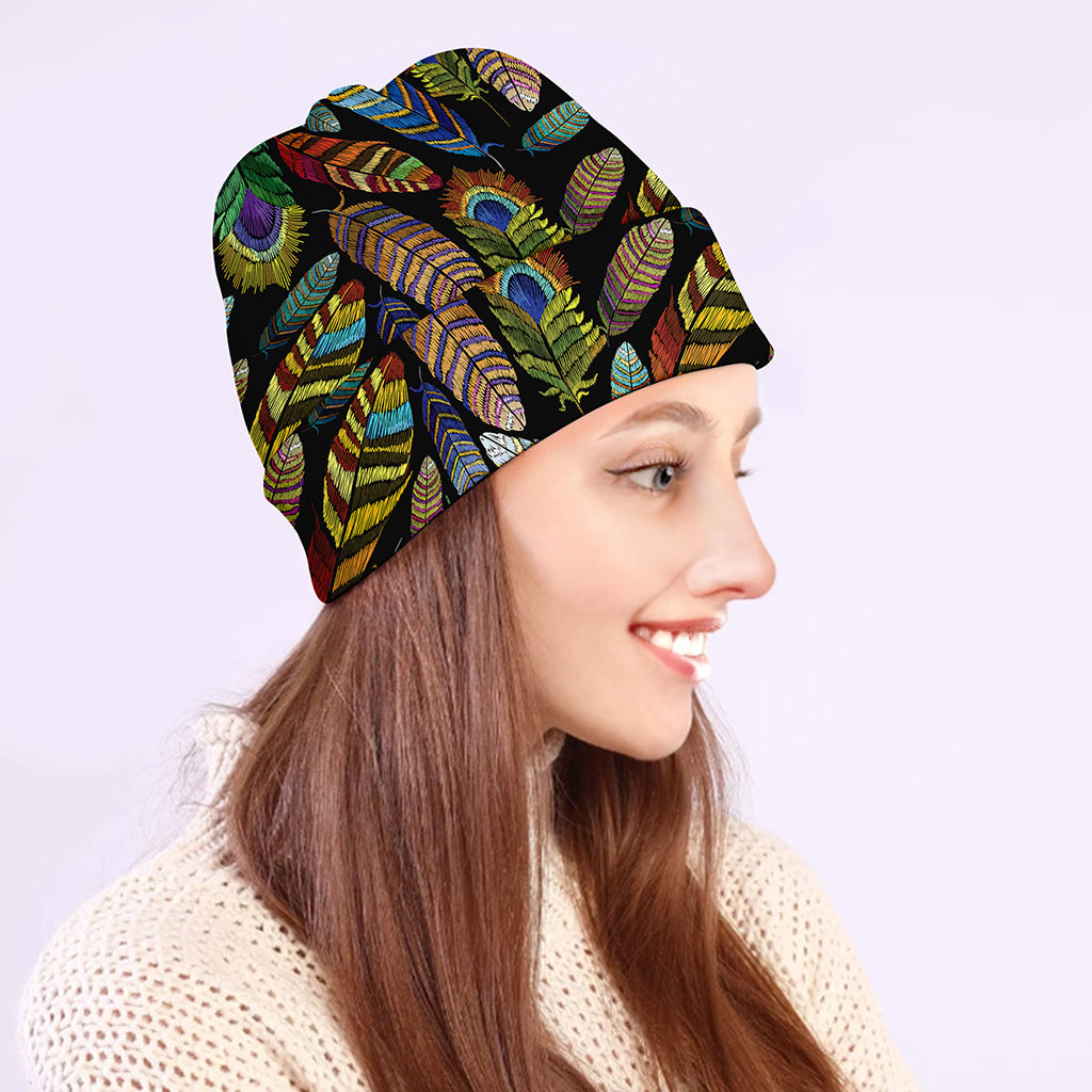 Vintage Feather Pattern Print Beanie