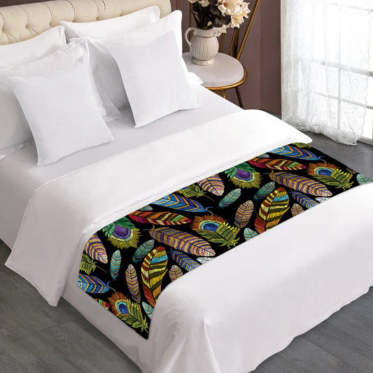 Vintage Feather Pattern Print Bed Runner