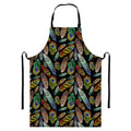 Vintage Feather Pattern Print Bib Apron With Pocket