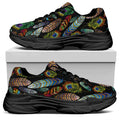 Vintage Feather Pattern Print Black Chunky Shoes