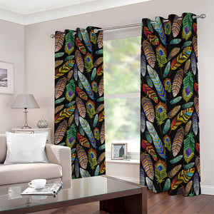 Vintage Feather Pattern Print Blackout Grommet Curtains